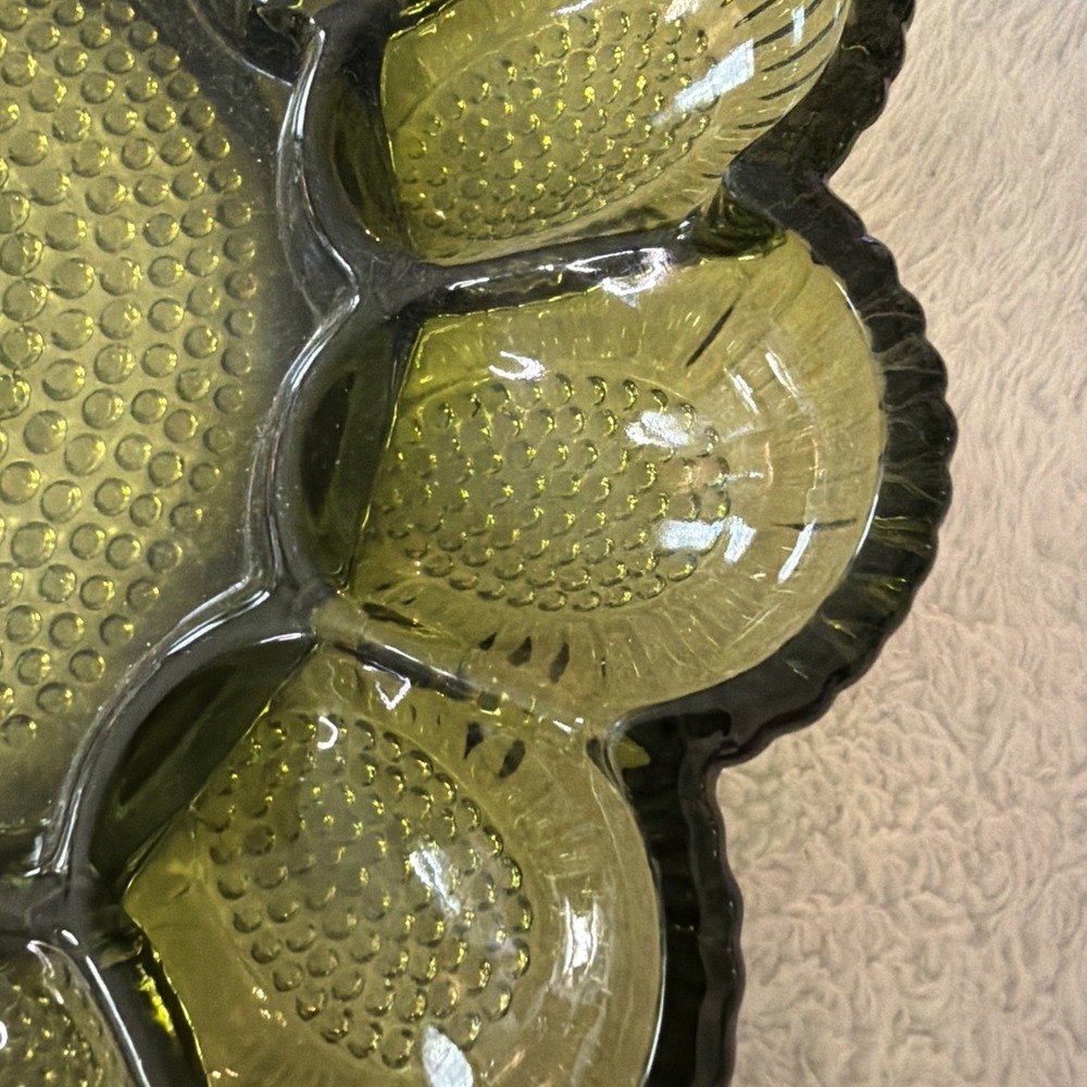 Vtg Indiana Glass Avacado Green Hobnail Deviled 15 Egg Dish Tray Plate 1960'sMCM - Picture 5 of 16